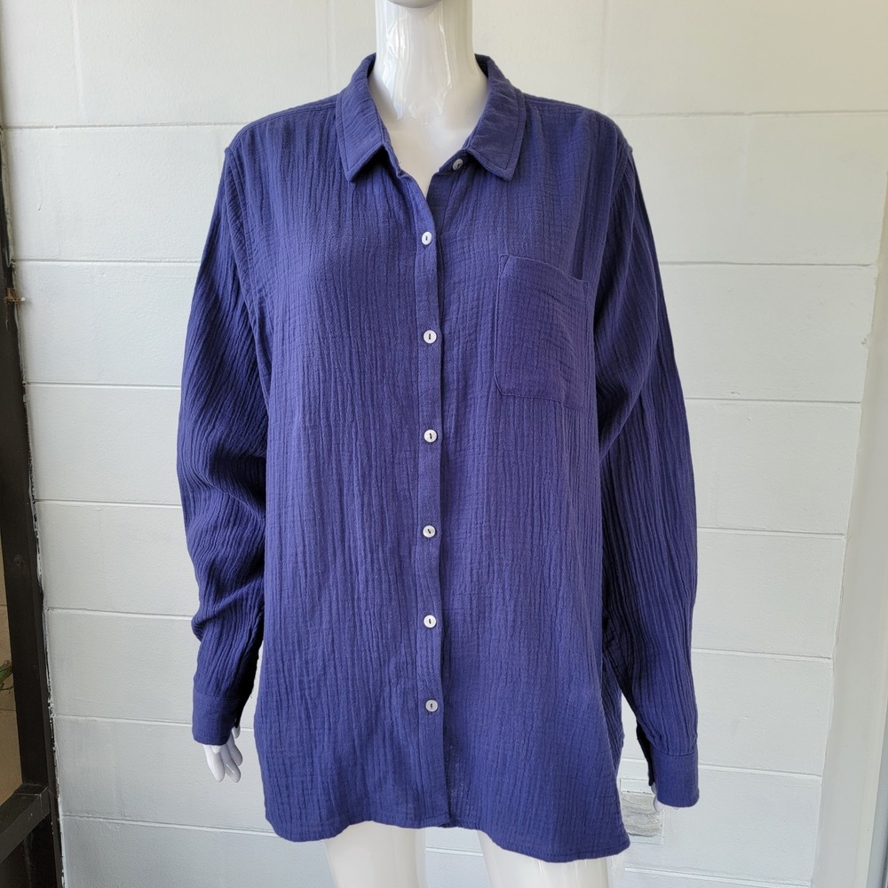 NWT Jessica Simpson Ladies' Gauze Button Front Shirt XL Blue Long Sleeve Coastal